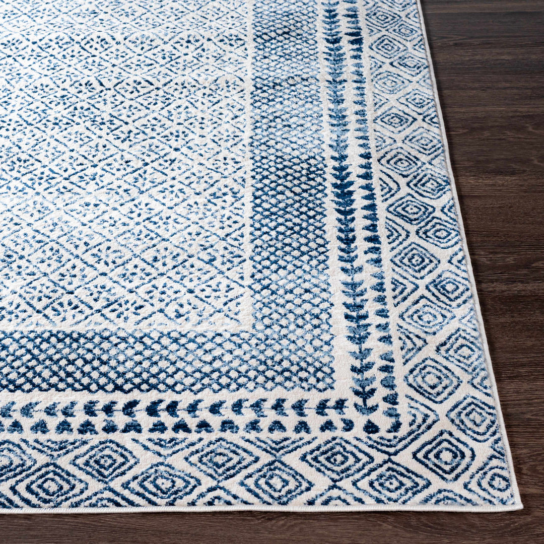Mohrsville Blue And Ivory Modern Geometrical Design Area Rug