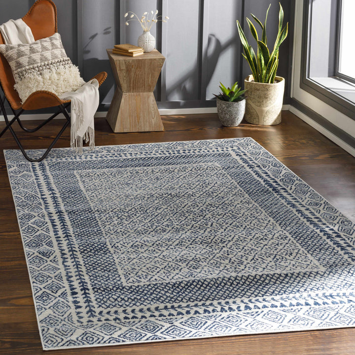 Mohrsville Blue And Ivory Modern Geometrical Design Area Rug