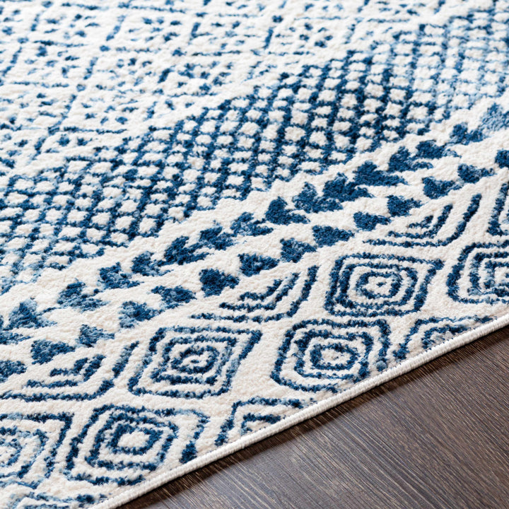 Mohrsville Blue And Ivory Modern Geometrical Design Area Rug