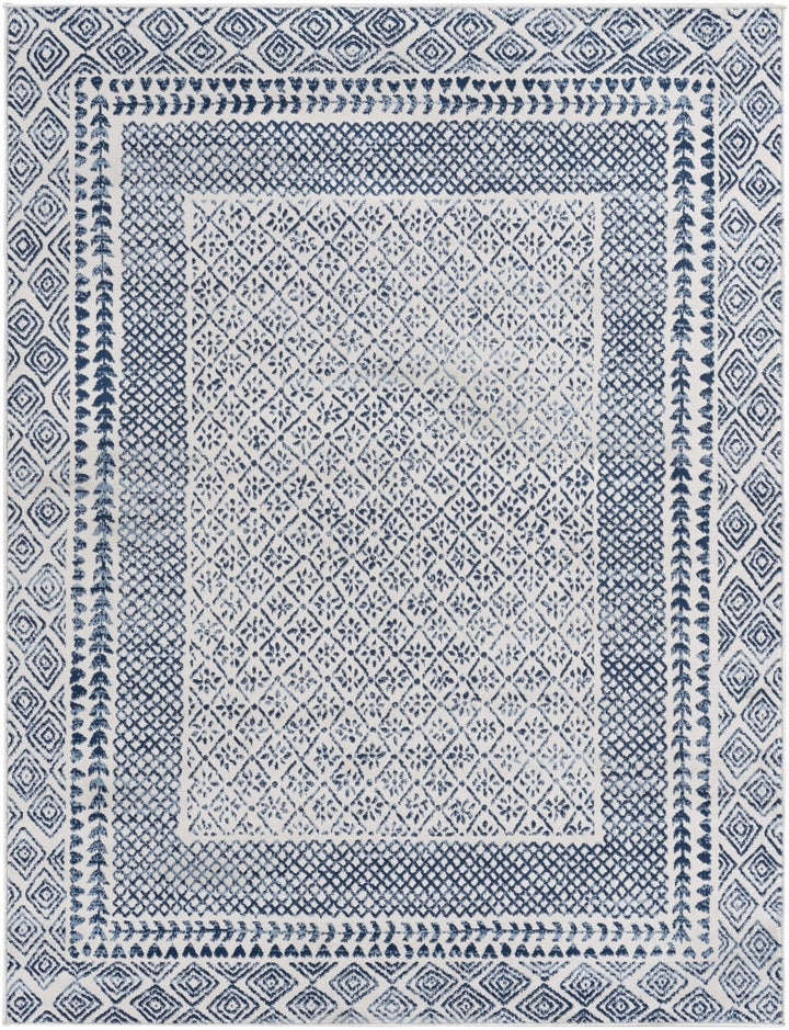 Mohrsville Blue And Ivory Modern Geometrical Design Area Rug - The Rug Decor