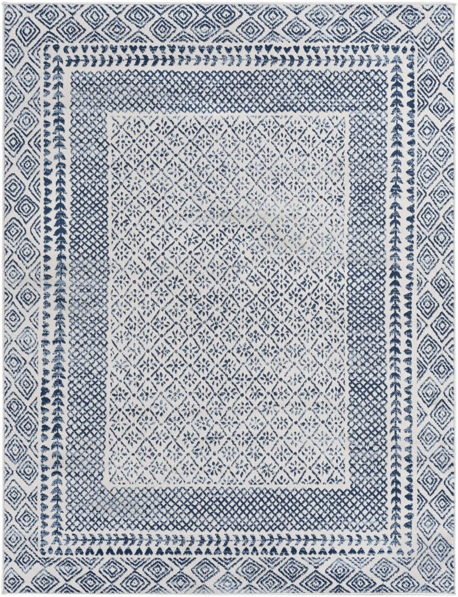 Mohrsville Blue And Ivory Modern Geometrical Design Area Rug - The Rug Decor