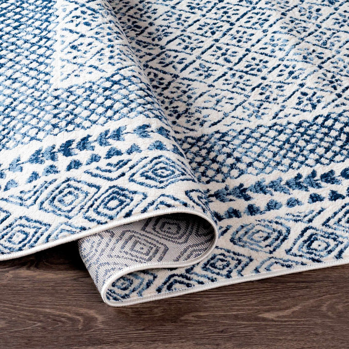 Mohrsville Blue And Ivory Modern Geometrical Design Area Rug - The Rug Decor
