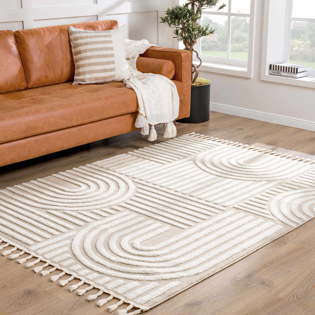 Moise Beige Modern Geometric Design Rug - The Rug Decor