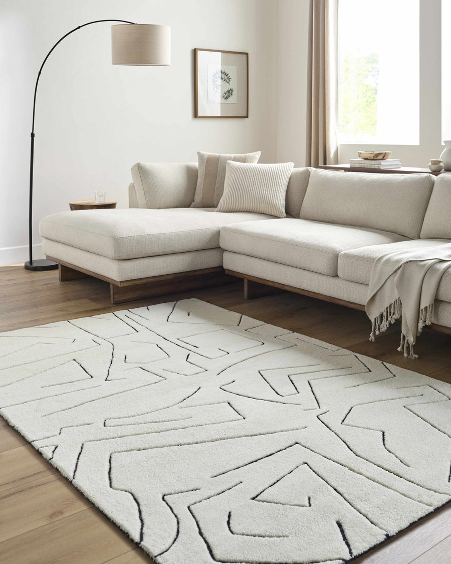 Mony Contemporary Style Cream And Black Hand Tufted Wool Rug - The Rug Decor