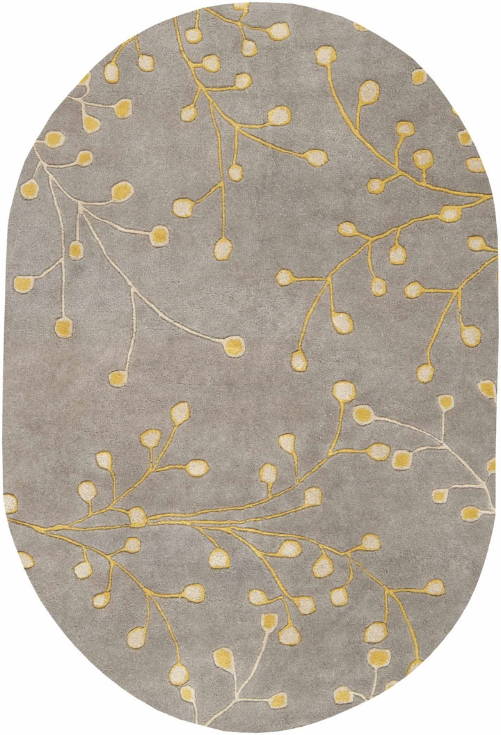 Moon Modern Botanical Gray And Mustard Wool Area Rug - The Rug Decor