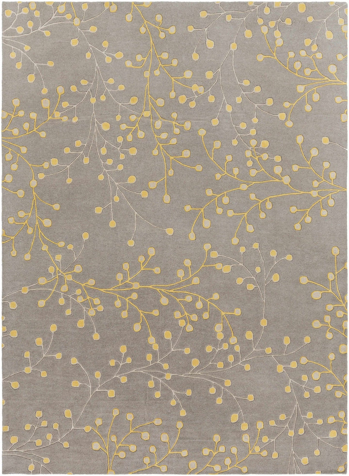 Moon Modern Botanical Gray And Mustard Wool Area Rug - The Rug Decor