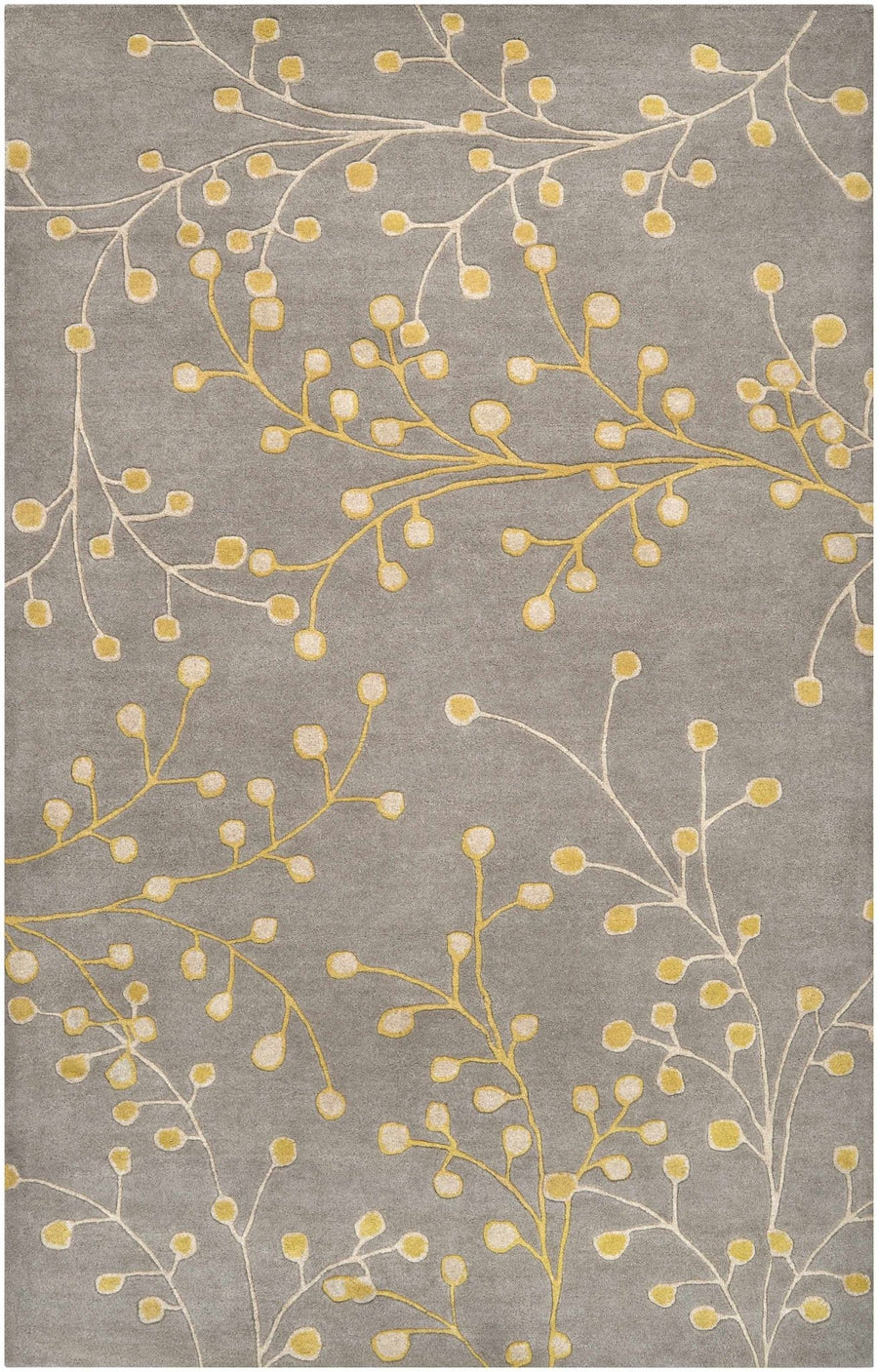 Moon Modern Botanical Gray And Mustard Wool Area Rug - The Rug Decor