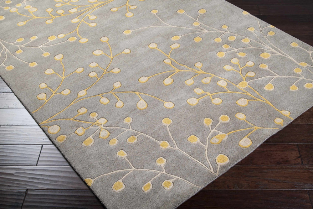 Moon Modern Botanical Gray And Mustard Wool Area Rug - The Rug Decor