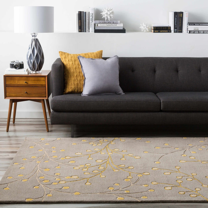 Moon Modern Botanical Gray And Mustard Wool Area Rug - The Rug Decor