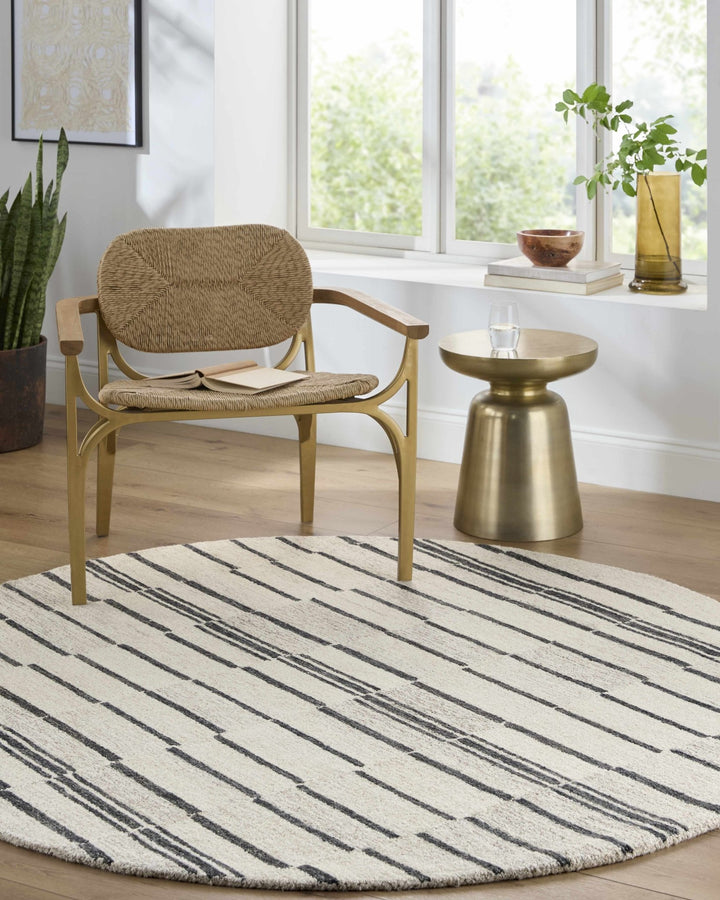 Moorebank Modern stripes Beige And Black Wool Rug - The Rug Decor