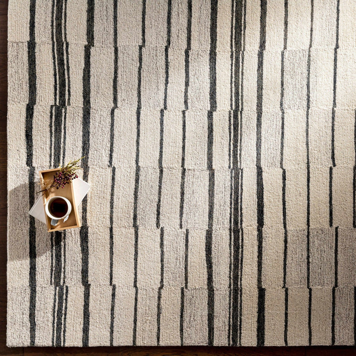 Moorebank Modern stripes Beige And Black Wool Rug - The Rug Decor