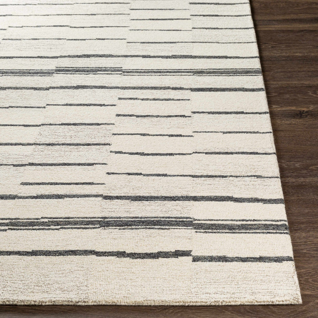 Moorebank Modern stripes Beige And Black Wool Rug - The Rug Decor