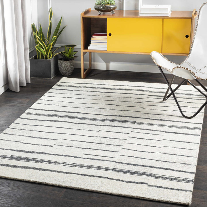 Moorebank Modern stripes Beige And Black Wool Rug - The Rug Decor