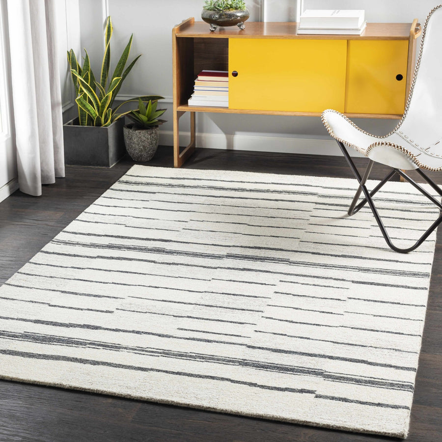 Moorebank Modern stripes Beige And Black Wool Rug - The Rug Decor