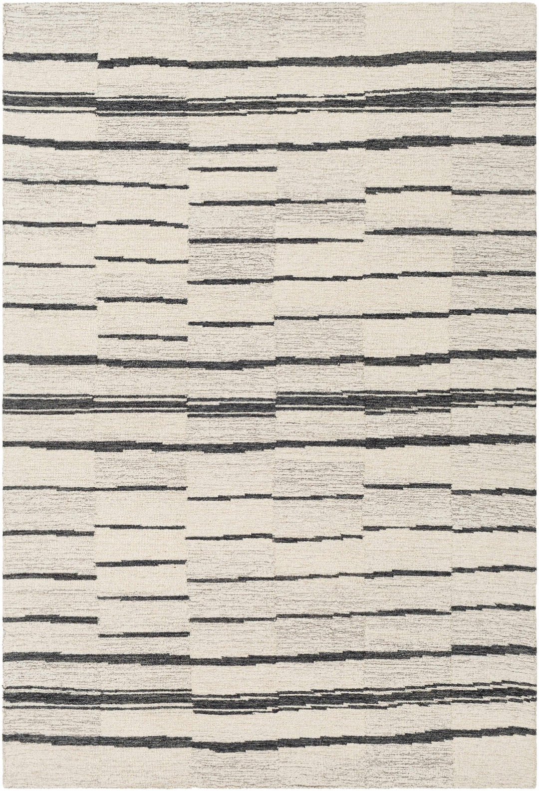 Moorebank Modern stripes Beige And Black Wool Rug - The Rug Decor