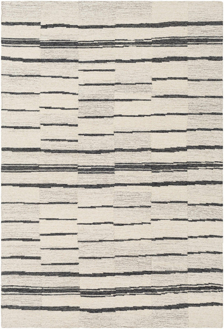 Moorebank Modern stripes Beige And Black Wool Rug - The Rug Decor