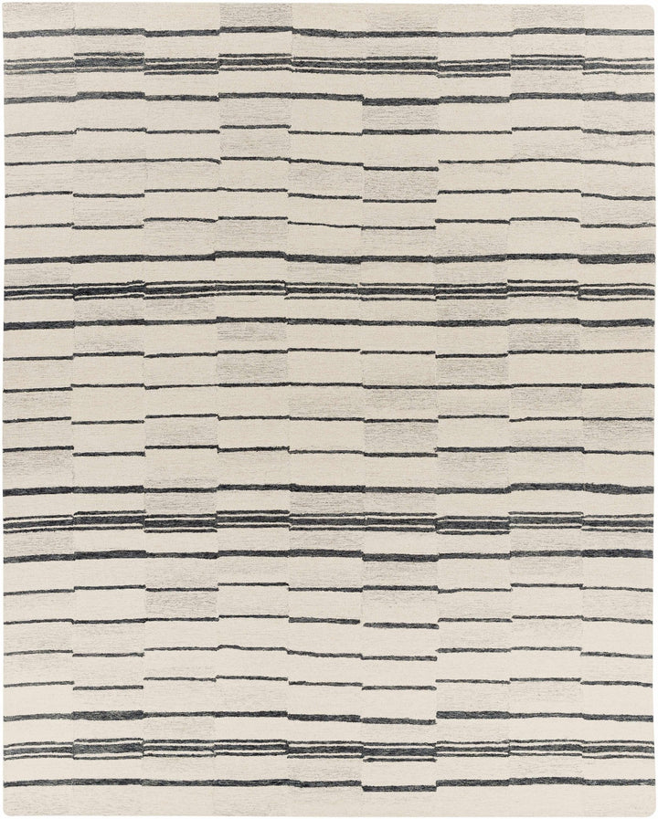 Moorebank Modern stripes Beige And Black Wool Rug - The Rug Decor