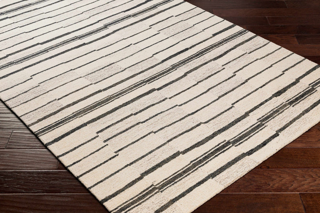 Moorebank Modern stripes Beige And Black Wool Rug - The Rug Decor