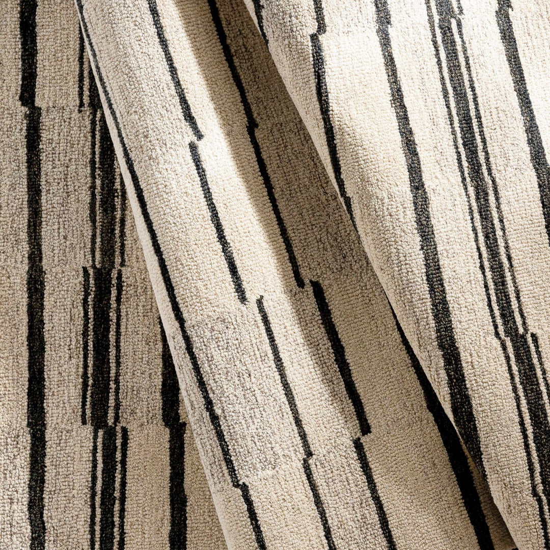 Moorebank Modern stripes Beige And Black Wool Rug - The Rug Decor