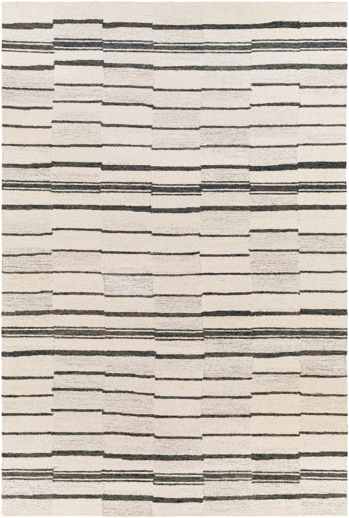 Moorebank Modern stripes Beige And Black Wool Rug - The Rug Decor