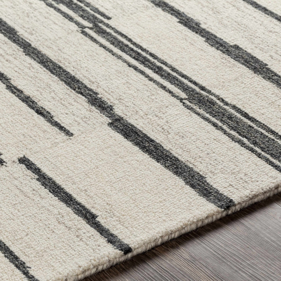 Moorebank Modern stripes Beige And Black Wool Rug - The Rug Decor