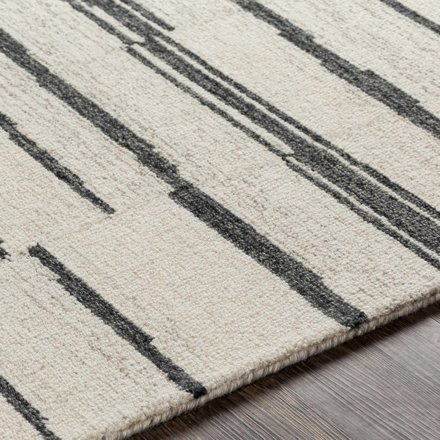 Moorebank Modern stripes Beige And Black Wool Rug - The Rug Decor