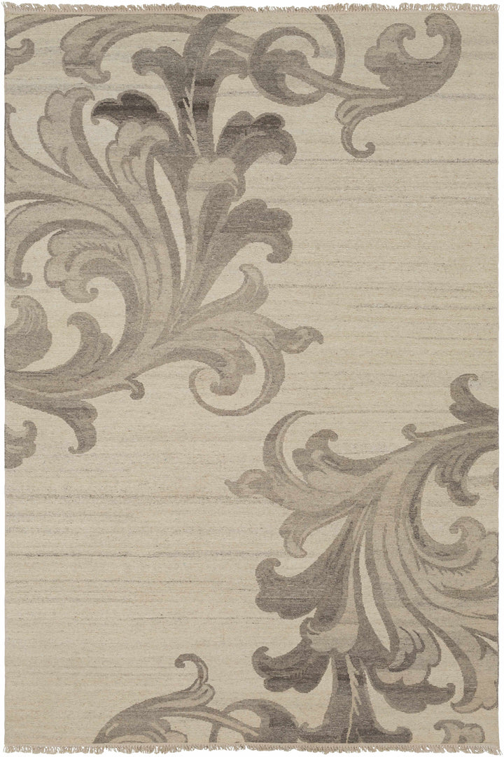 Moorhead Modern Style Beige And Gray Hand Knotted Wool Rug