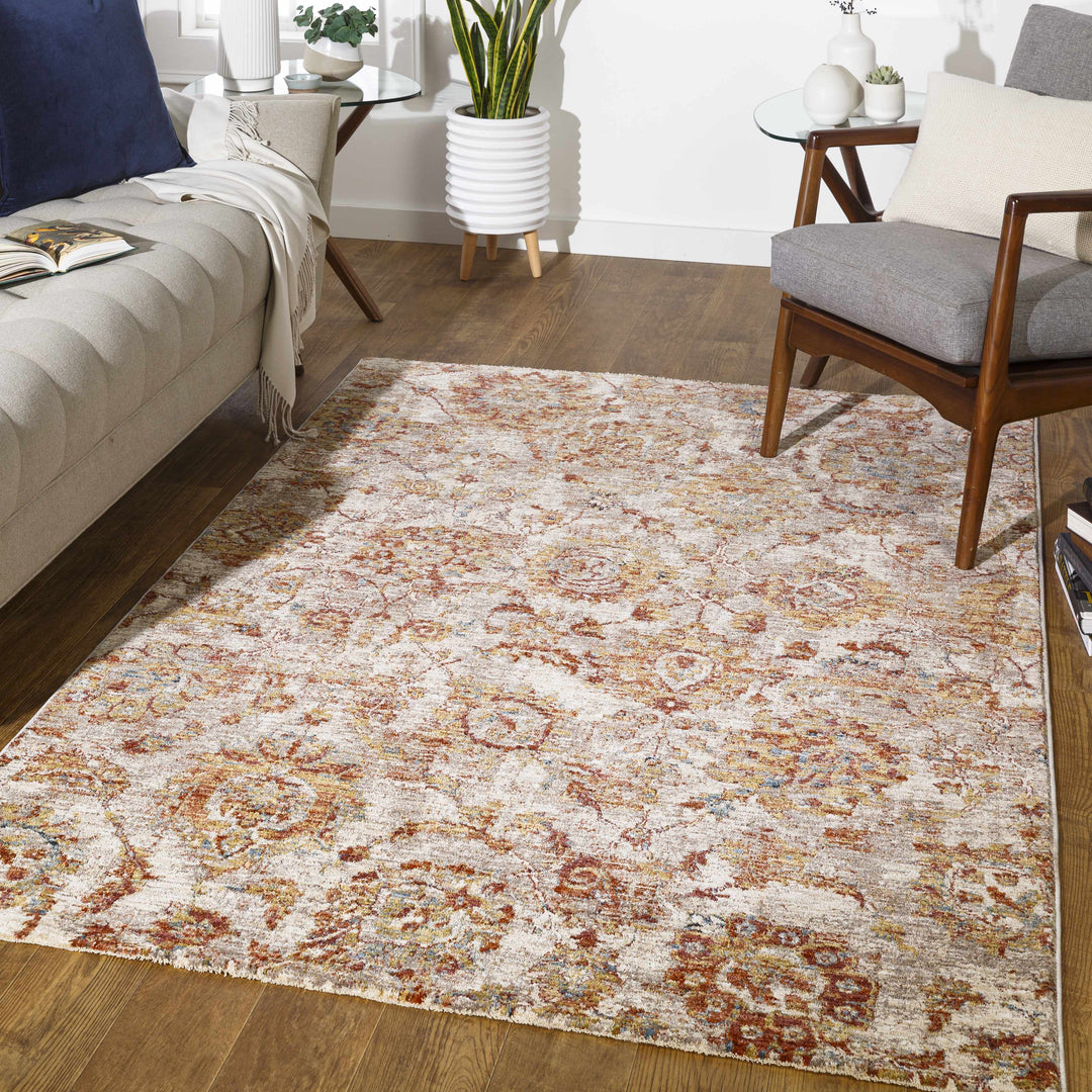 Morinville Traditional Floral Design Rust And Beige Area Rug