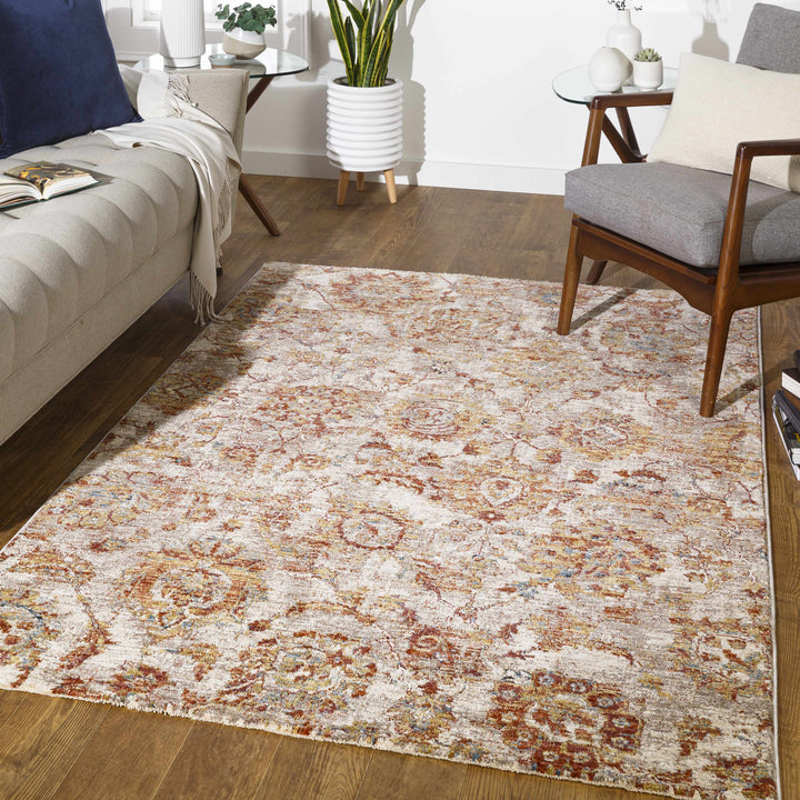 Morinville Traditional Floral Design Rust And Beige Area Rug