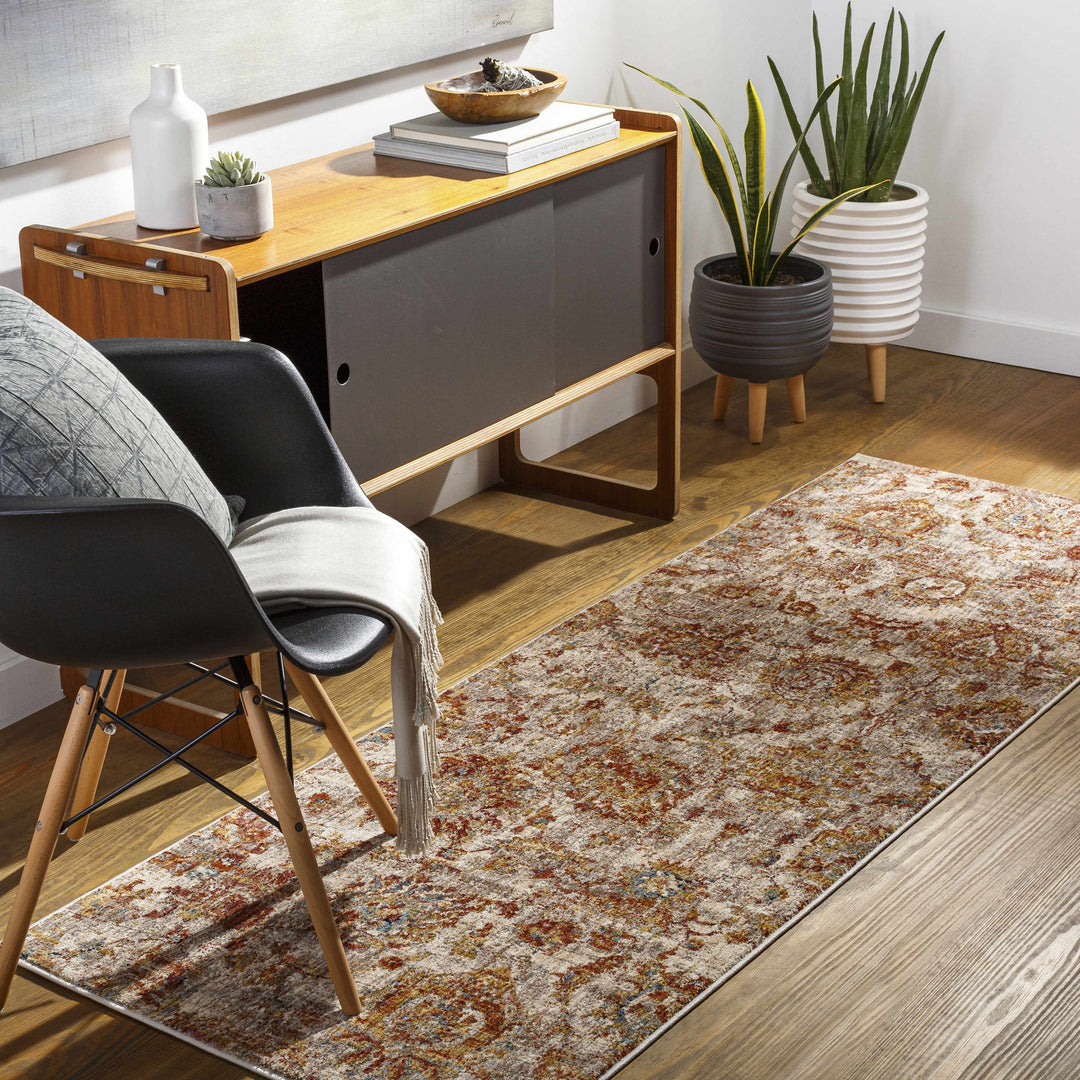 Morinville Traditional Floral Design Rust And Beige Area Rug