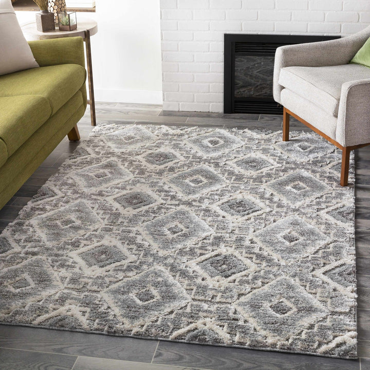 Moruya Gray And Ivory Modern Geometrical Design Area Rug - The Rug Decor