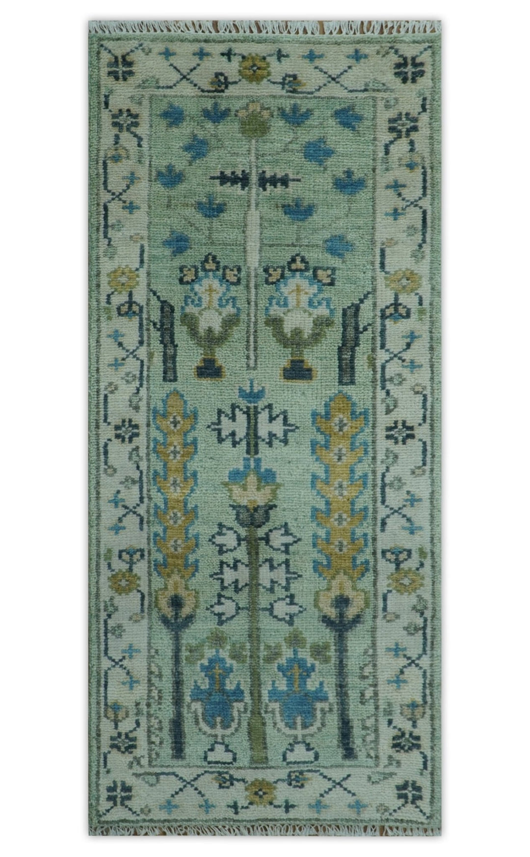 Moss Green and Ivory Multi Size Vintage Wool Hand Knotted Rug - The Rug Decor