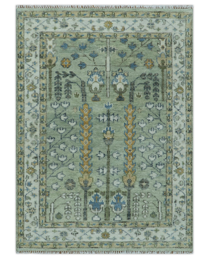 Moss Green and Ivory Multi Size Vintage Wool Hand Knotted Rug - The Rug Decor