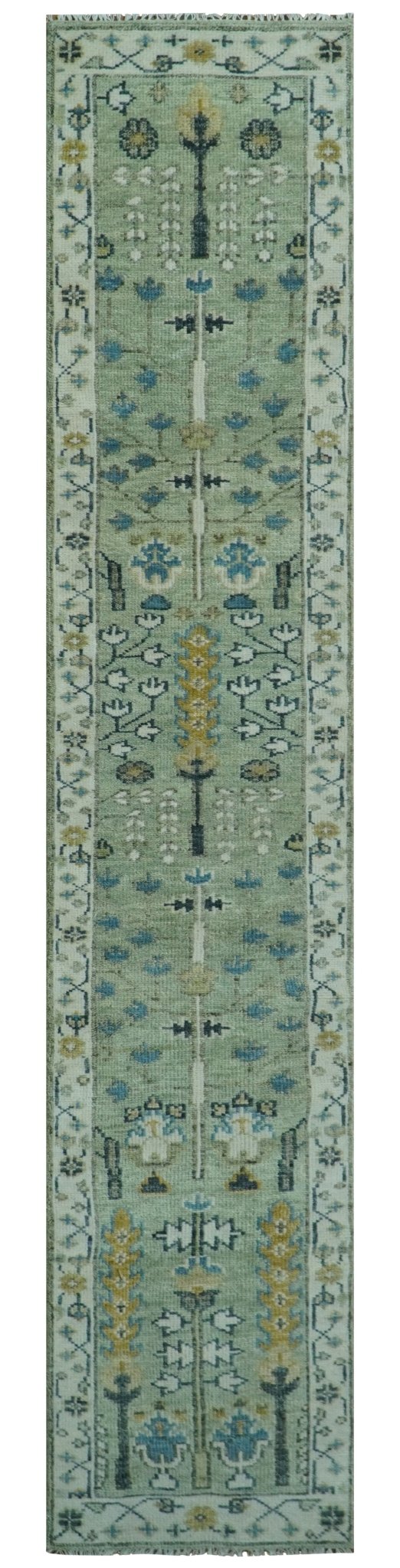 Moss Green and Ivory Multi Size Vintage Wool Hand Knotted Rug - The Rug Decor