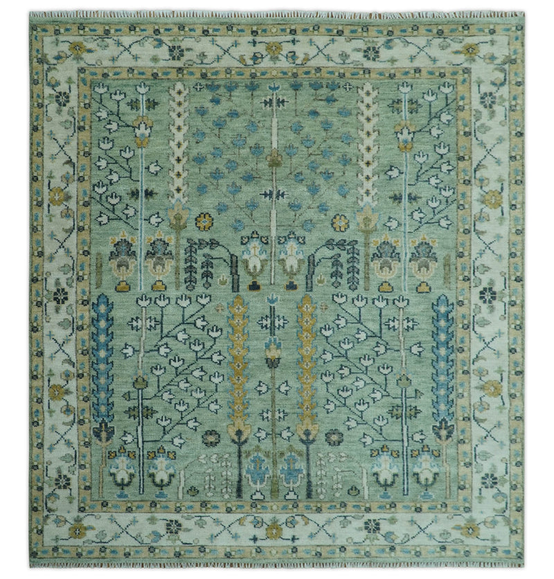 Moss Green and Ivory Multi Size Vintage Wool Hand Knotted Rug - The Rug Decor