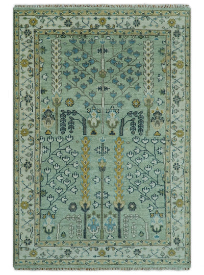 Moss Green and Ivory Multi Size Vintage Wool Hand Knotted Rug - The Rug Decor