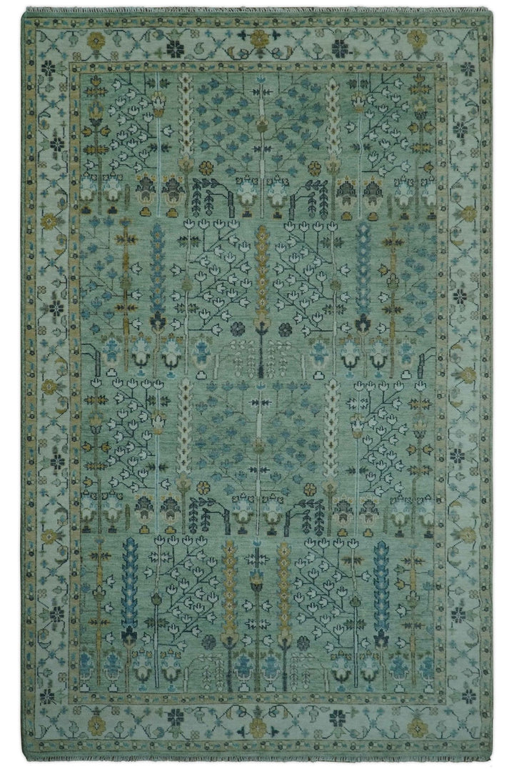 Moss Green and Ivory Multi Size Vintage Wool Hand Knotted Rug - The Rug Decor