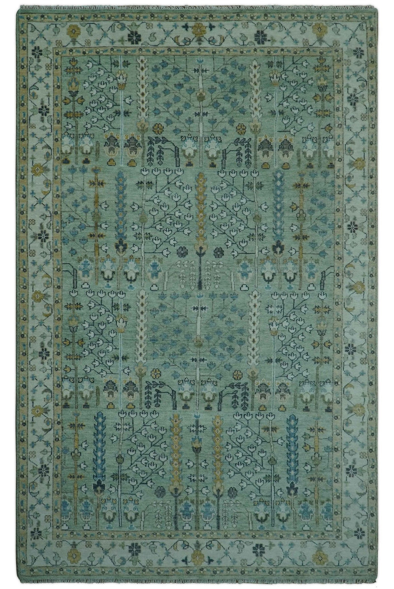 Moss Green and Ivory Multi Size Vintage Wool Hand Knotted Rug - The Rug Decor