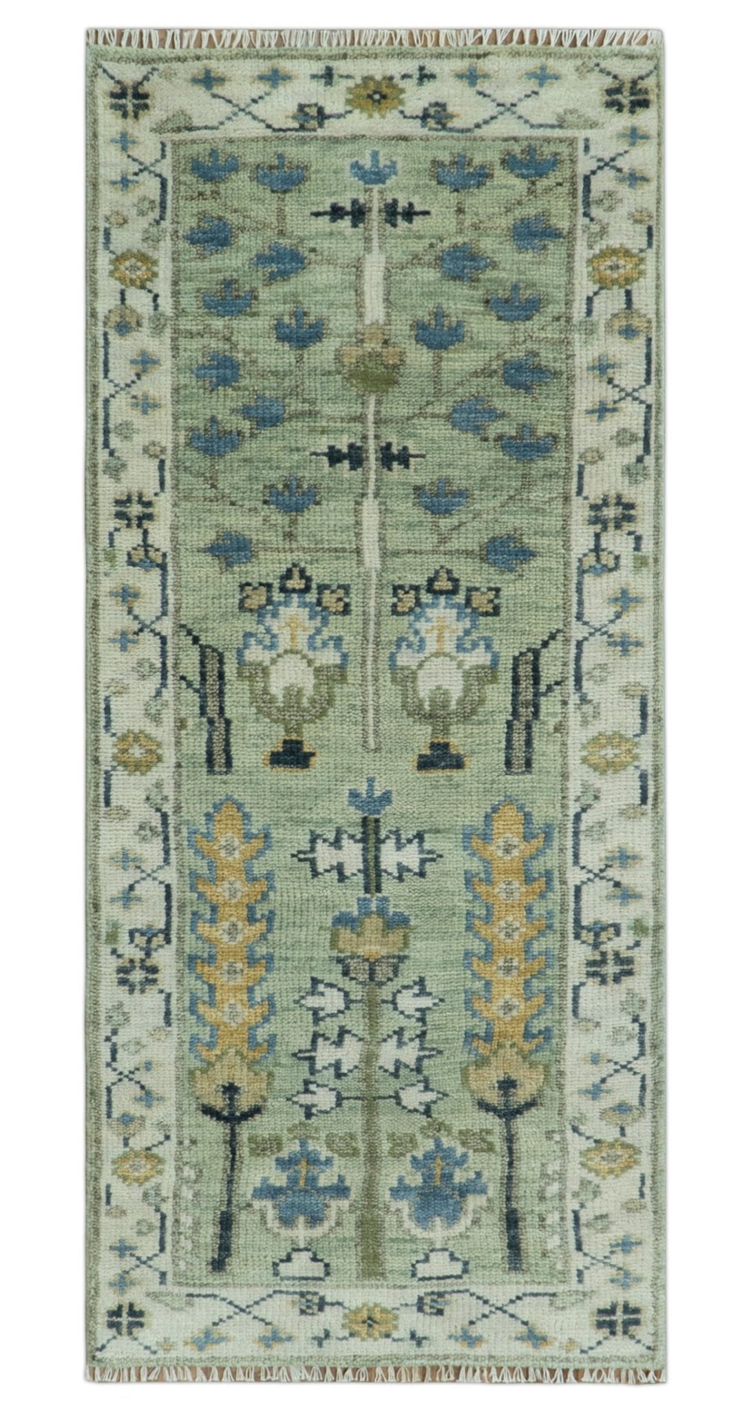 Moss Green and Ivory Multi Size Vintage Wool Hand Knotted Rug - The Rug Decor