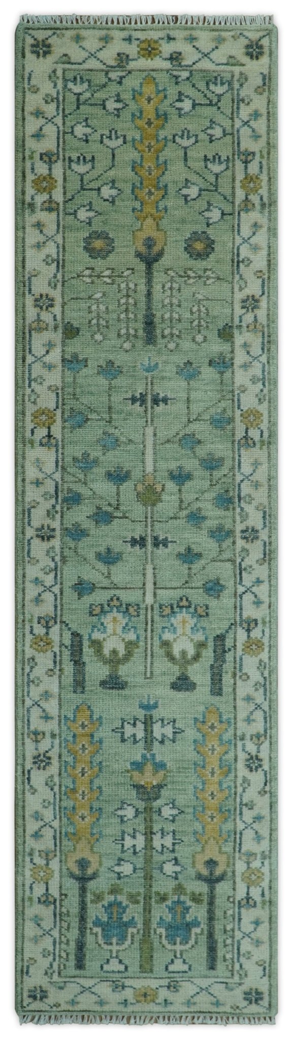Moss Green and Ivory Multi Size Vintage Wool Hand Knotted Rug - The Rug Decor