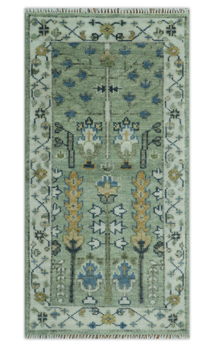 Moss Green and Ivory Multi Size Vintage Wool Hand Knotted Rug - The Rug Decor