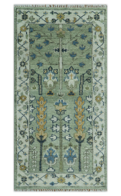 Moss Green and Ivory Multi Size Vintage Wool Hand Knotted Rug - The Rug Decor