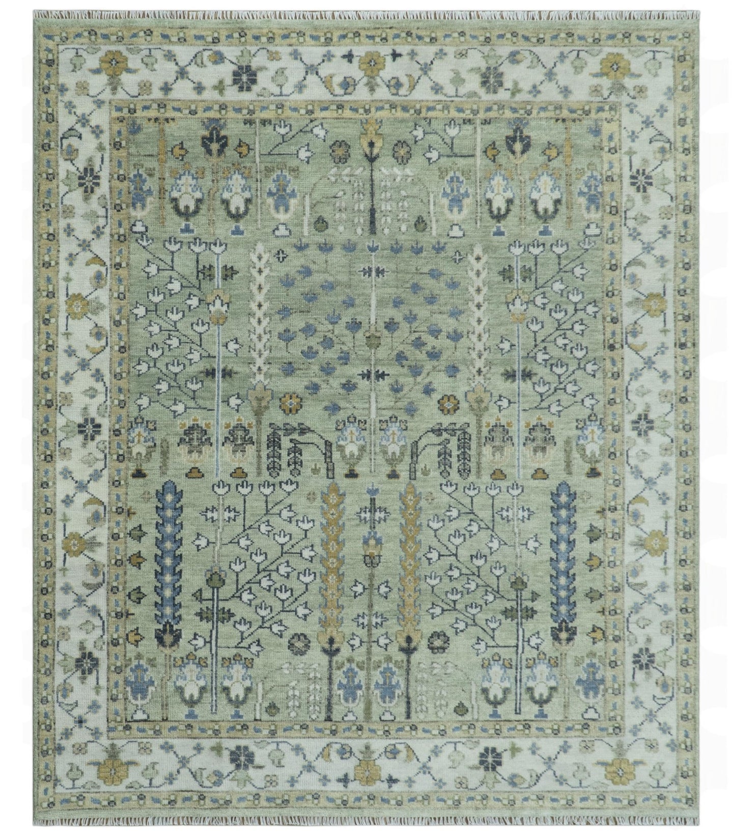 Moss Green and Ivory Multi Size Vintage Wool Hand Knotted Rug - The Rug Decor