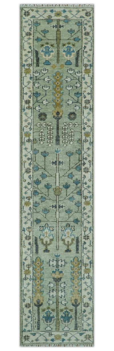 Moss Green and Ivory Multi Size Vintage Wool Hand Knotted Rug - The Rug Decor