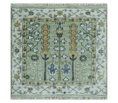 Moss Green and Ivory Multi Size Vintage Wool Hand Knotted Rug - The Rug Decor