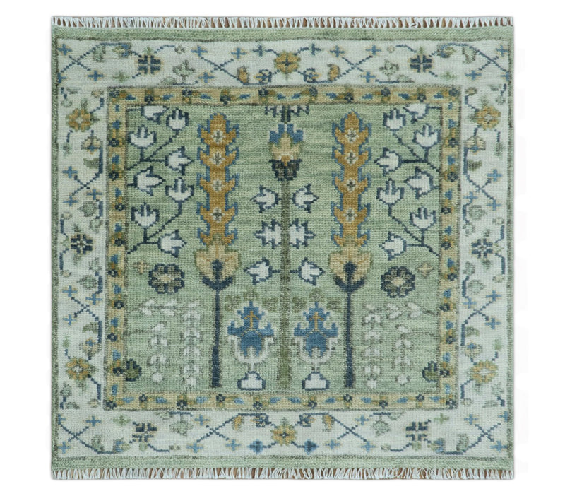 Moss Green and Ivory Multi Size Vintage Wool Hand Knotted Rug - The Rug Decor