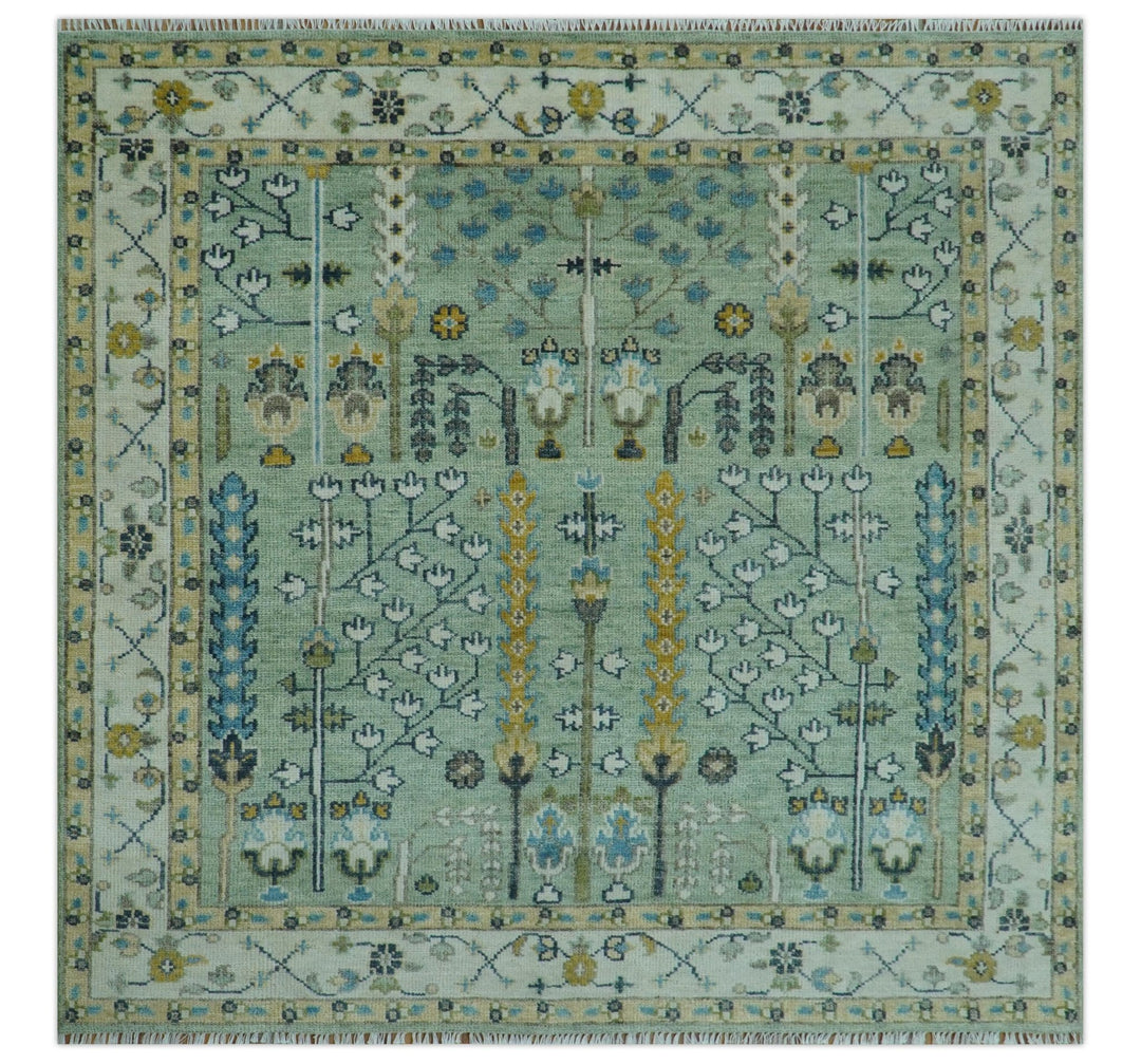 Moss Green and Ivory Multi Size Vintage Wool Hand Knotted Rug - The Rug Decor