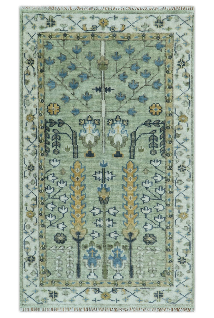 Moss Green and Ivory Multi Size Vintage Wool Hand Knotted Rug - The Rug Decor