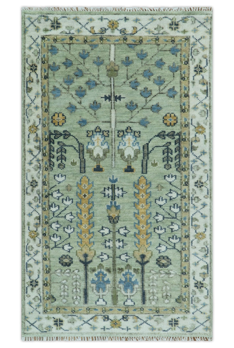 Moss Green and Ivory Multi Size Vintage Wool Hand Knotted Rug - The Rug Decor
