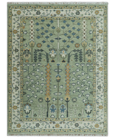 Moss Green and Ivory Multi Size Vintage Wool Hand Knotted Rug - The Rug Decor